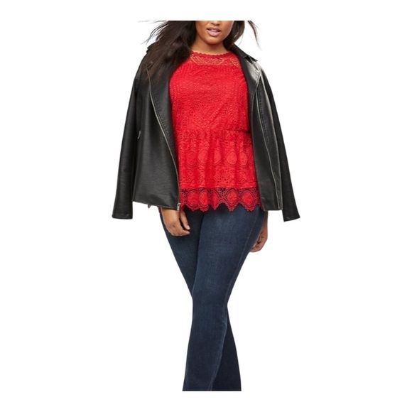 LANE BRYANT  Red Crocheted Lace Scalloped Peplum Blouse—SZ. 22 - Picture 3 of 9
